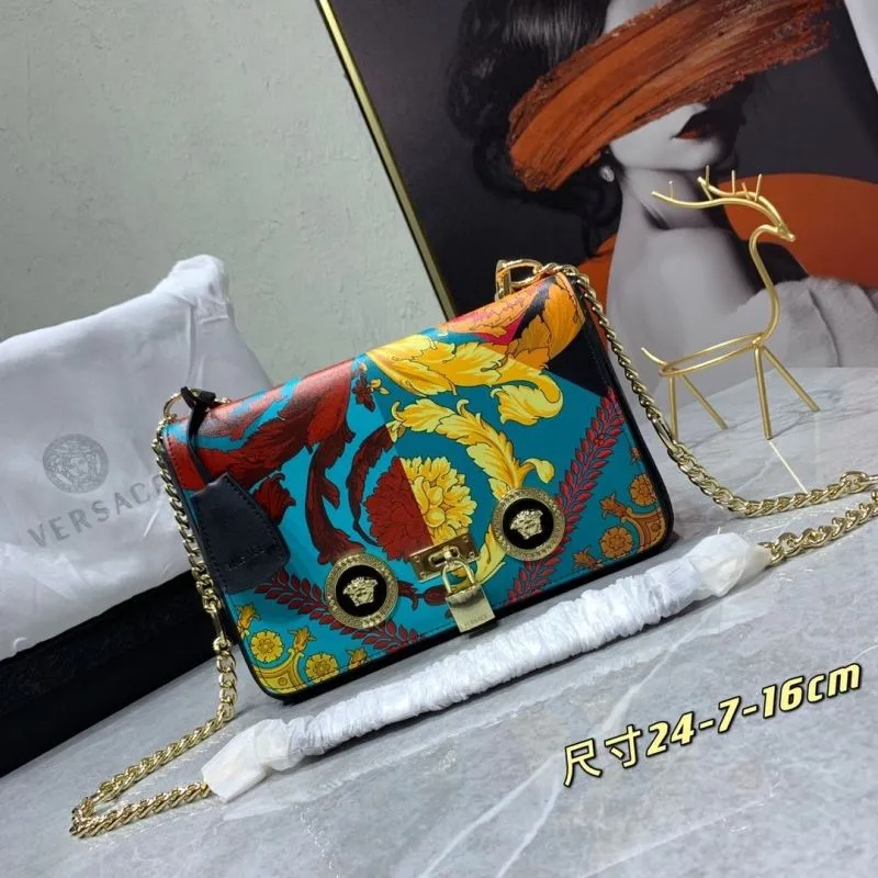 Versace Baroque Printed Chain Satchel Bag 24cm