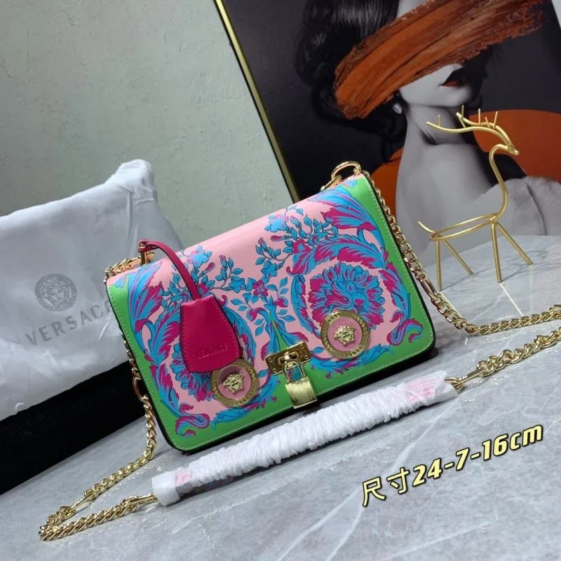 Versace Floral Print Satchel Bag Pink Green Blue Size 24cm SKU 68