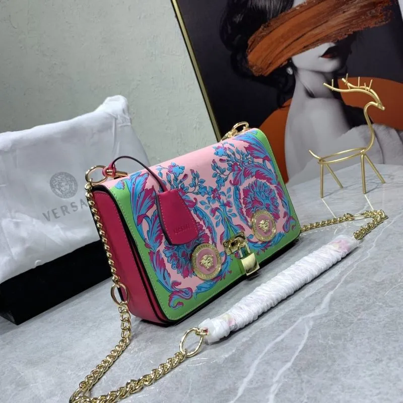 Alternative view of Versace Floral Print Satchel Bag Pink Green Blue Size 24cm SKU 68