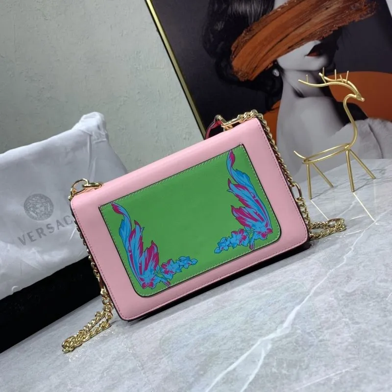 Versace Floral Print Satchel Bag Pink Green Blue Size 24cm SKU 68 - Image 3