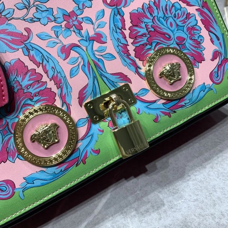 Versace Floral Print Satchel Bag Pink Green Blue Size 24cm SKU 68 - Image 4