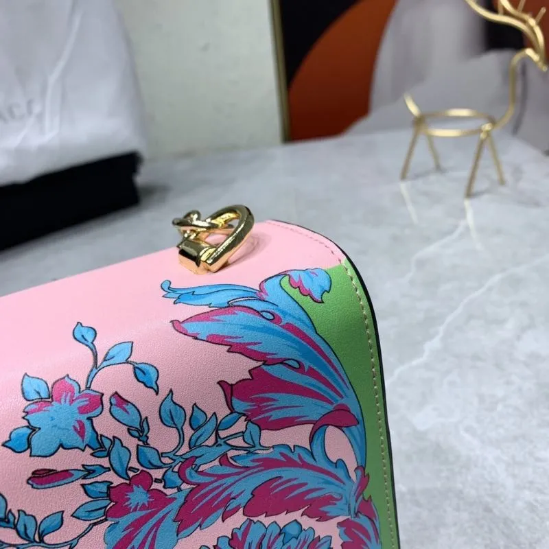 Versace Floral Print Satchel Bag Pink Green Blue Size 24cm SKU 68 - Image 5