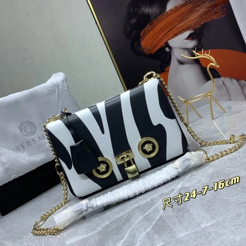 Versace Black White Zebra Print Satchel Bag
