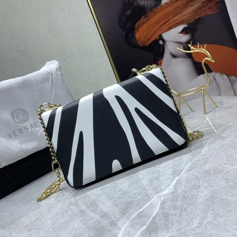 Versace Black White Zebra Print Satchel Bag - Image 3