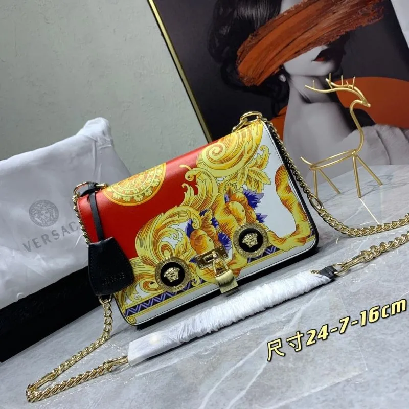 Versace Red Gold Baroque Crossbody Satchel Bag Size 24-7-16cm