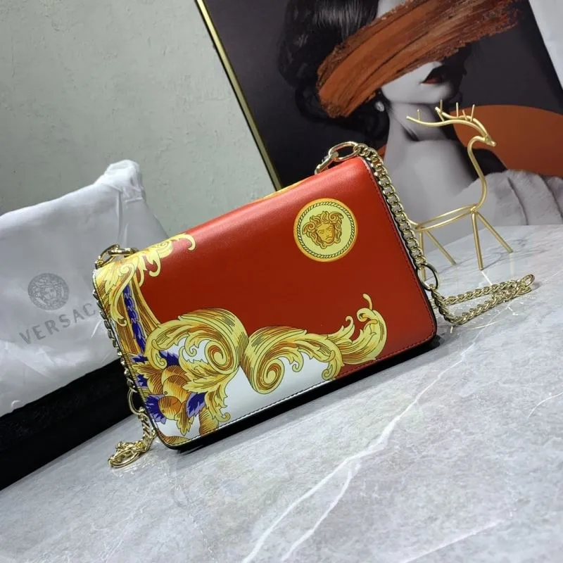 Versace Red Gold Baroque Crossbody Satchel Bag Size 24-7-16cm - Image 3