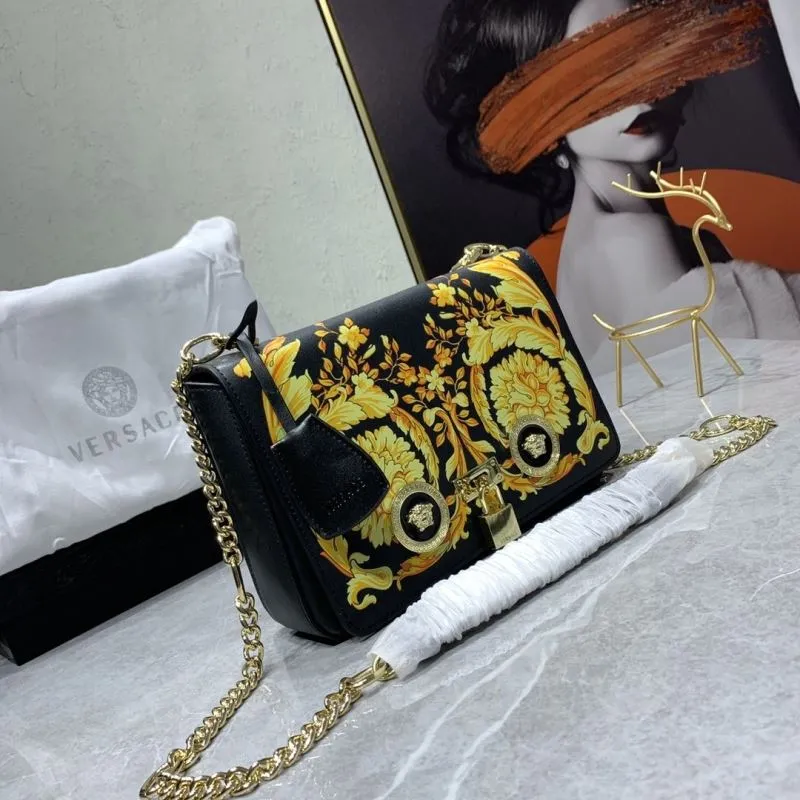 Alternative view of Versace Black Gold Floral Chain Satchel Bag 24-7-16cm