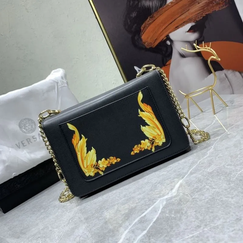 Versace Black Gold Floral Chain Satchel Bag 24-7-16cm - Image 3