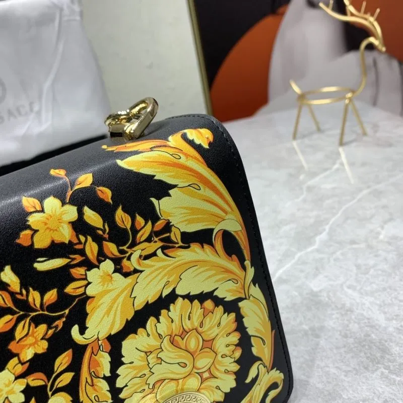 Versace Black Gold Floral Chain Satchel Bag 24-7-16cm - Image 5