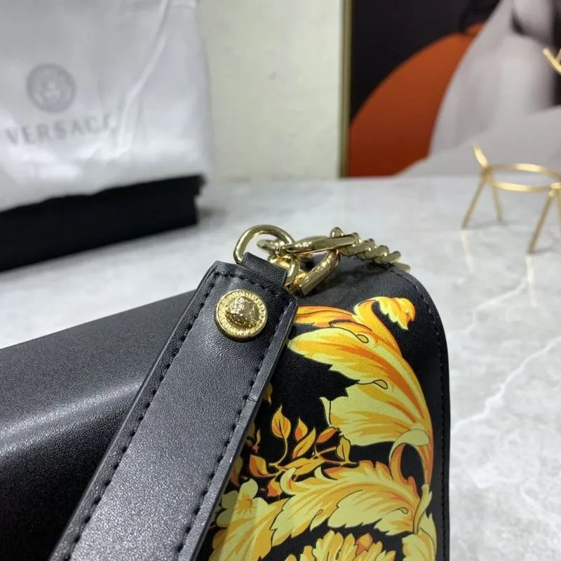 Versace Black Gold Floral Chain Satchel Bag 24-7-16cm - Image 6