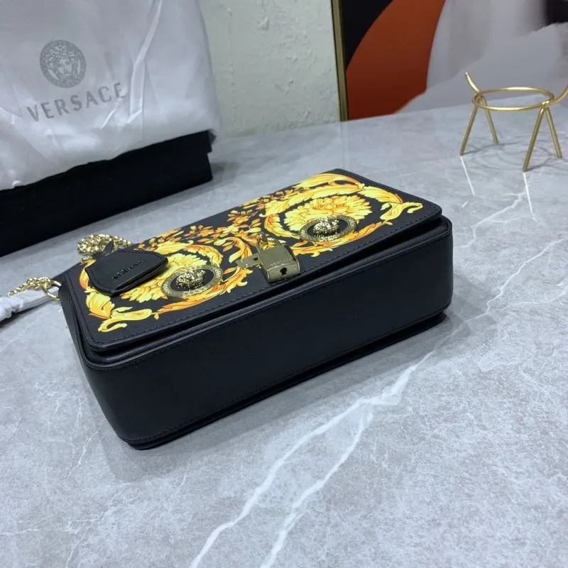 Versace Black Gold Floral Chain Satchel Bag 24-7-16cm - Image 7
