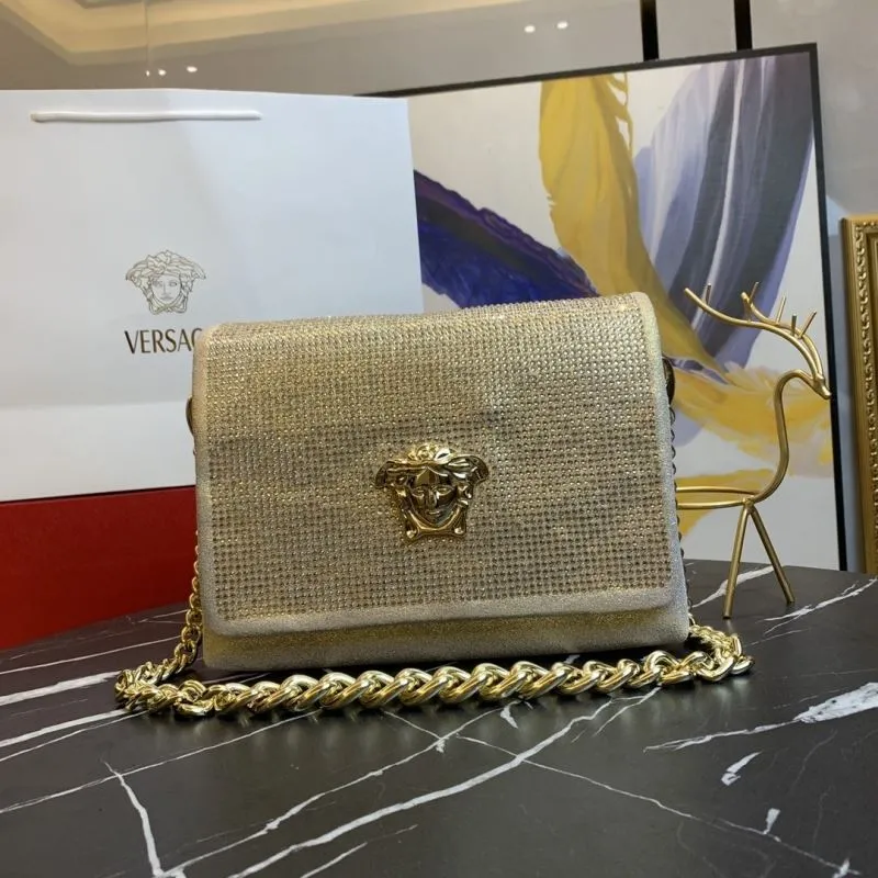 Versace Gold Crystal Chain Crossbody Satchel Bag