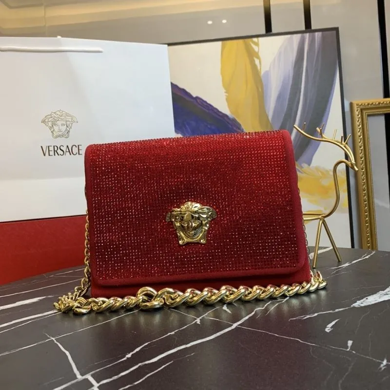 Versace Red Crystal Chain Satchel Bag 73