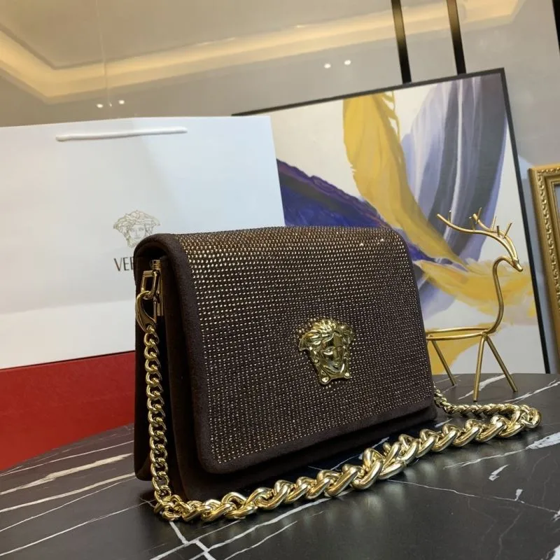Alternative view of Versace Brown Crystal Satchel Bag with Gold Chain 74