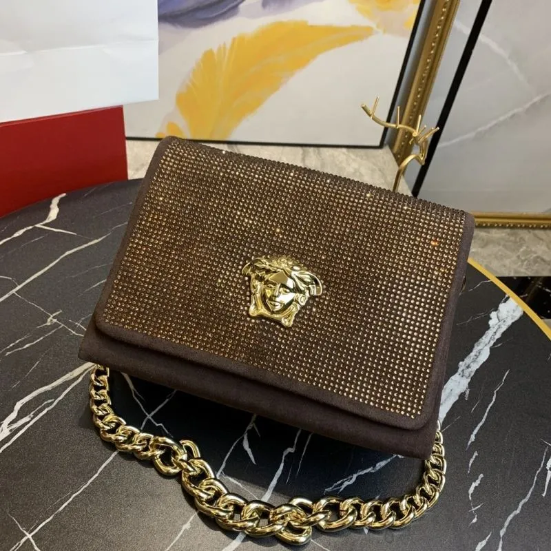 Versace Brown Crystal Satchel Bag with Gold Chain 74 - Image 4