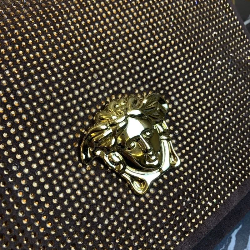 Versace Brown Crystal Satchel Bag with Gold Chain 74 - Image 5