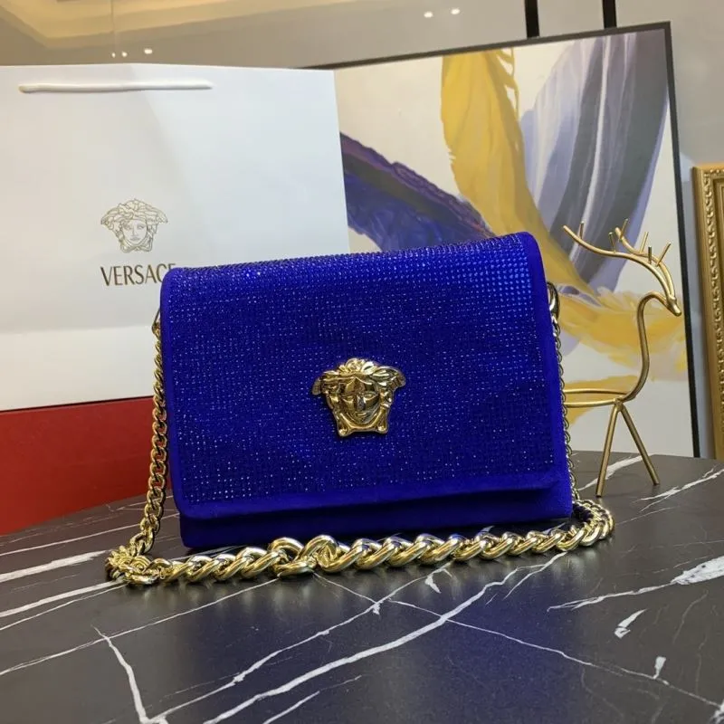 Versace Blue Crystal Embellished Satchel Bag