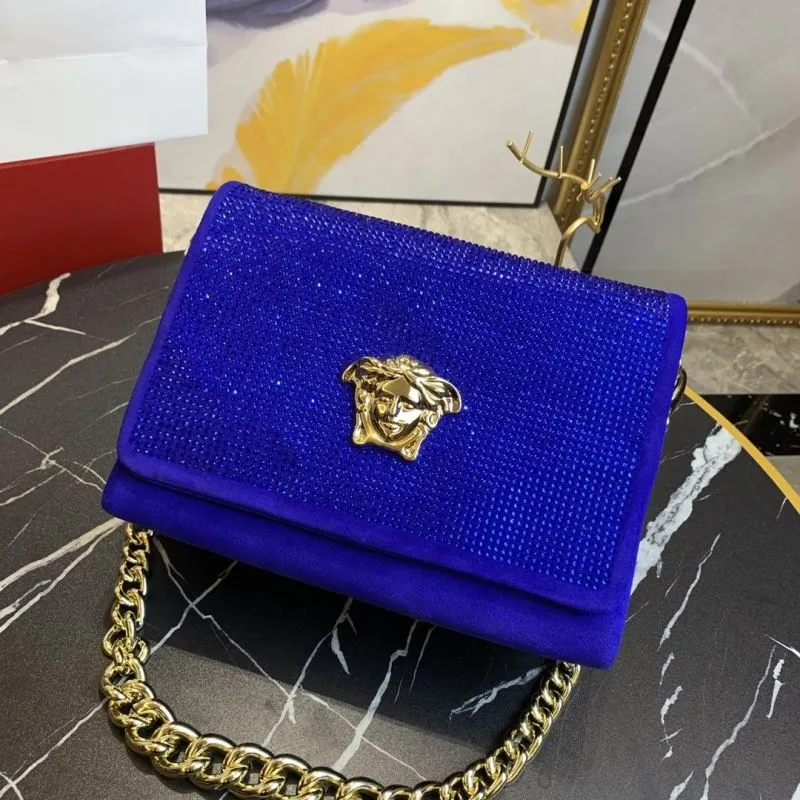 Versace Blue Crystal Embellished Satchel Bag - Image 4