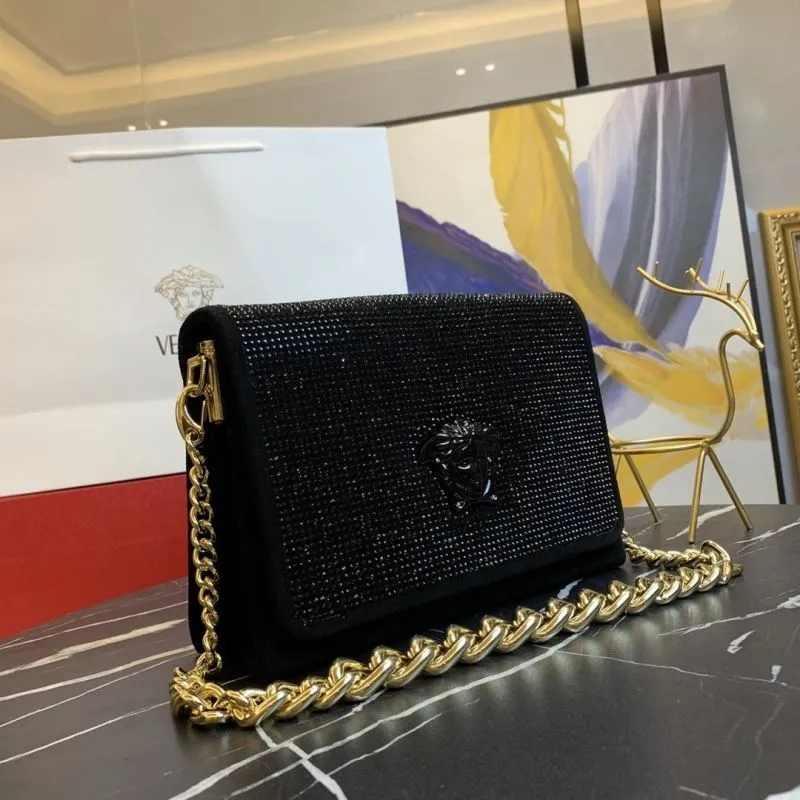 Alternative view of Versace Black Crystal Satchel Bag with Gold Chain Model 76