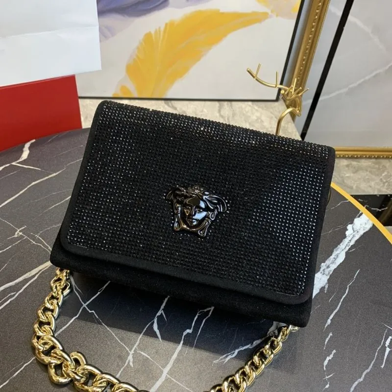 Versace Black Crystal Satchel Bag with Gold Chain Model 76 - Image 4