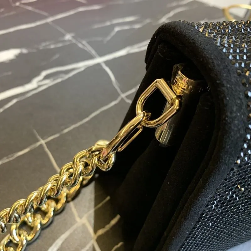 Versace Black Crystal Satchel Bag with Gold Chain Model 76 - Image 6
