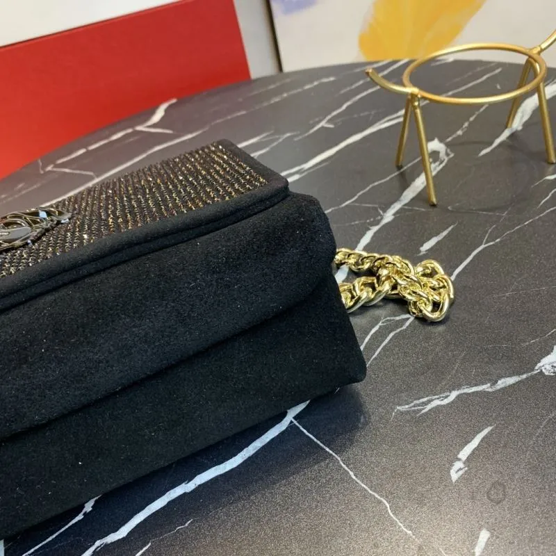 Versace Black Crystal Satchel Bag with Gold Chain Model 76 - Image 7