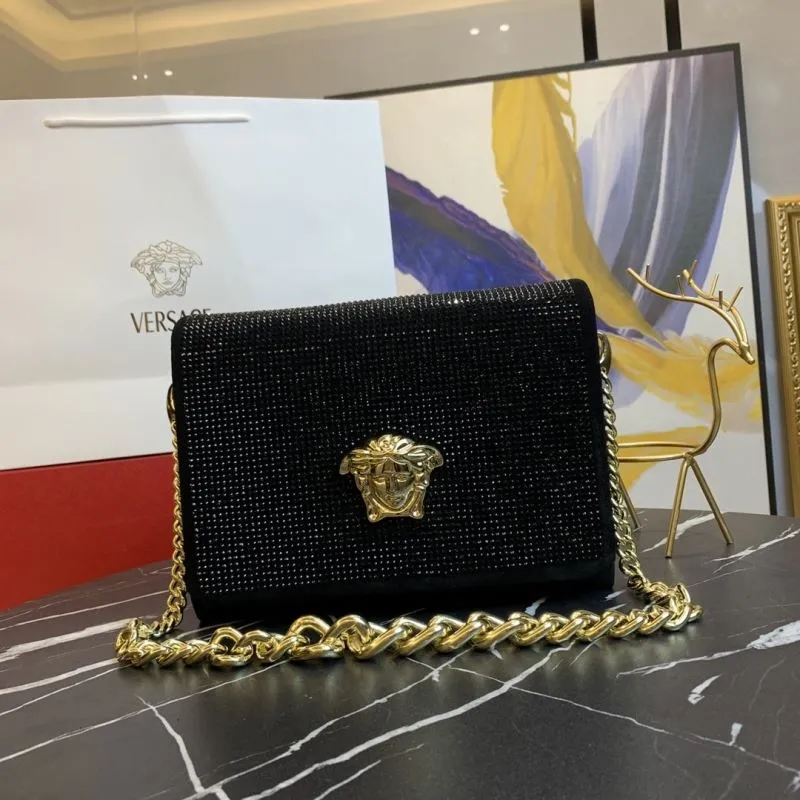 Versace Black Crystal Chain Satchel Bag