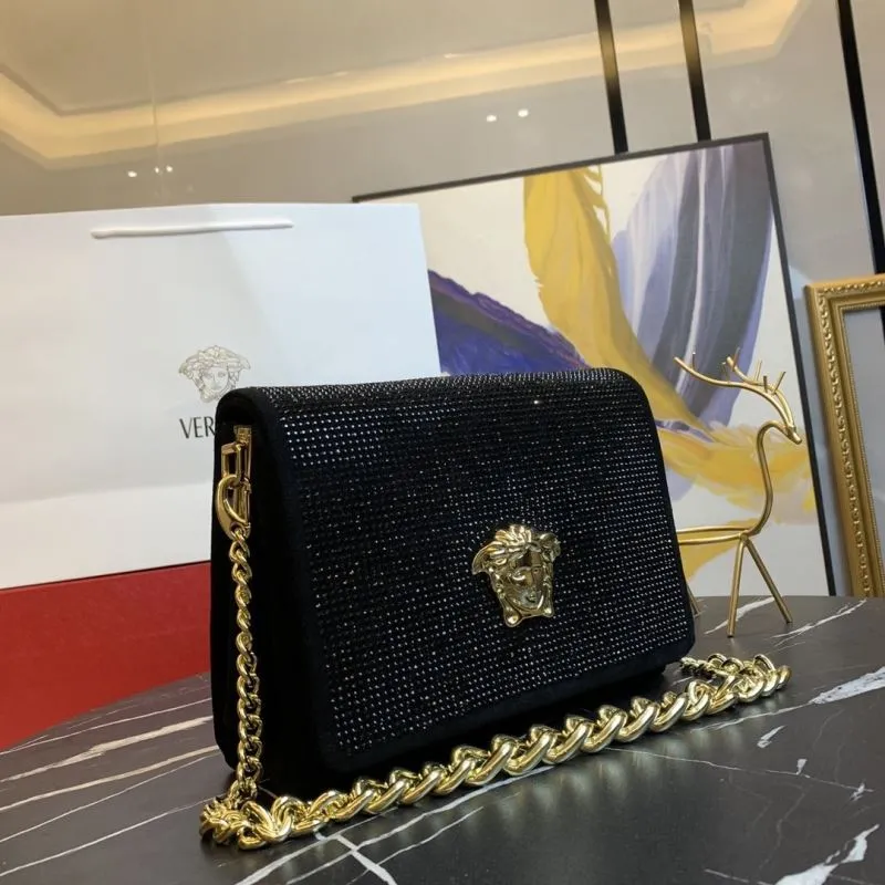 Alternative view of Versace Black Crystal Chain Satchel Bag