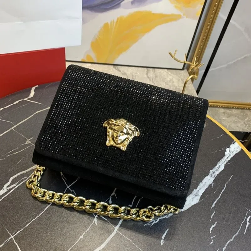 Versace Black Crystal Chain Satchel Bag - Image 4