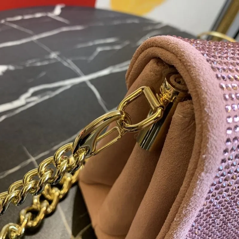Versace Pink Crystal Embellished Chain Satchel Bag - Image 6