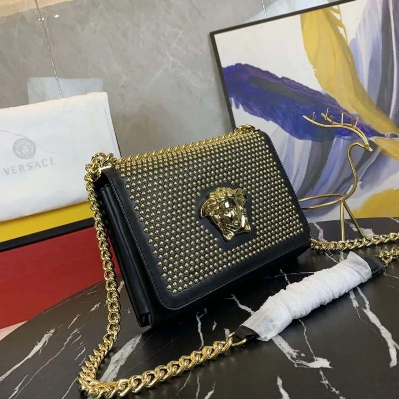 Alternative view of Versace Black Gold Studded Satchel Bag Model 80 Size 25-18-6.5 CM