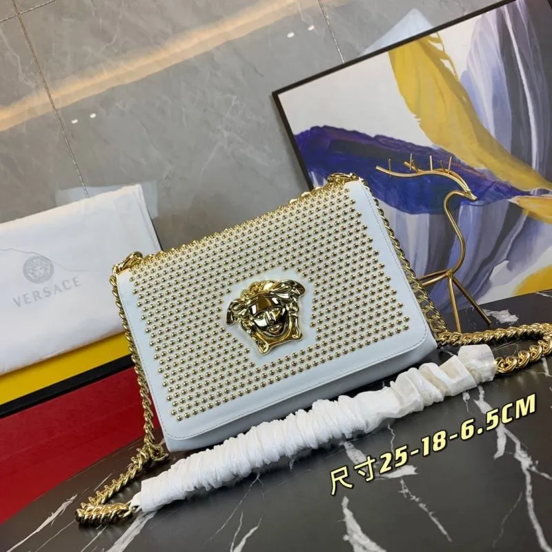 Versace White Studded Chain Satchel Bag