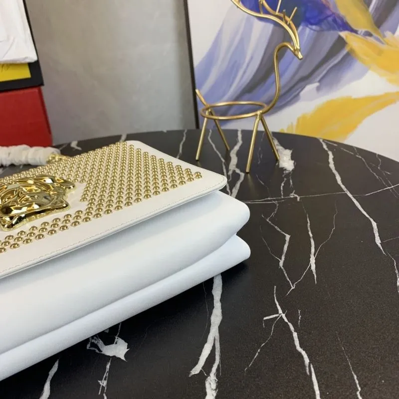 Versace White Studded Chain Satchel Bag - Image 7