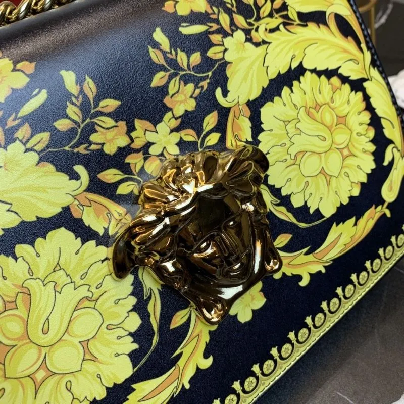 Versace Black Yellow Floral Chain Satchel Bag - Image 5
