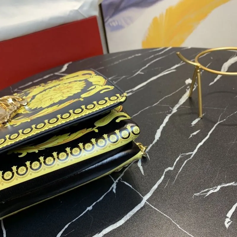 Versace Black Yellow Floral Chain Satchel Bag - Image 7