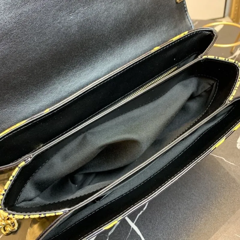 Versace Black Yellow Floral Chain Satchel Bag - Image 8