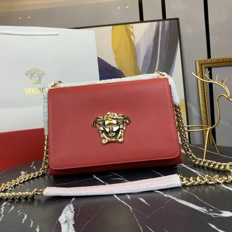 Versace Red Leather Chain Satchel Bag