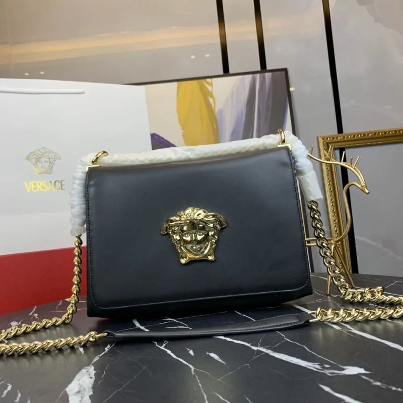 Versace Black Leather Chain Satchel Bag