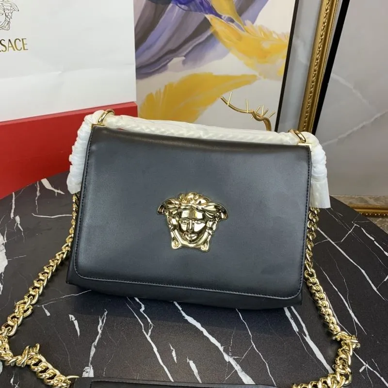 Versace Black Leather Chain Satchel Bag - Image 4