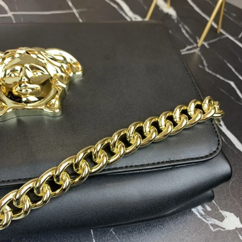 Versace Black Leather Chain Satchel Bag - Image 7
