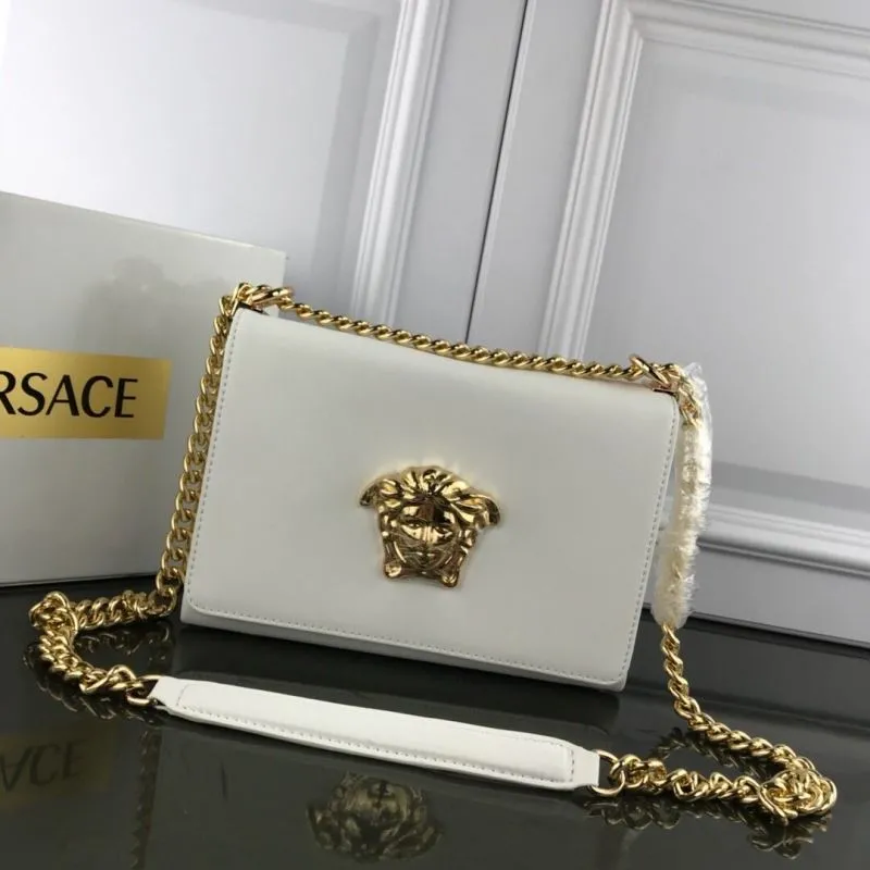 Versace White Leather Chain Satchel Bag