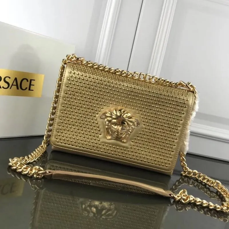 Versace Gold Studded Chain Satchel Bag