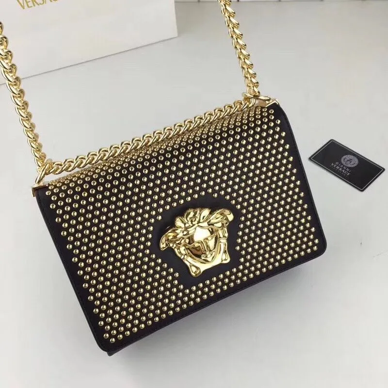 Versace Black Studded Medusa Shoulder Bag - Image 4