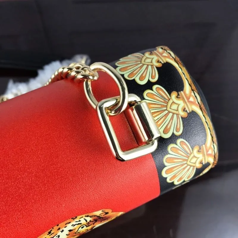 Versace Red Blue Leopard Print Chain Strap Satchel Bag 105 - Image 5
