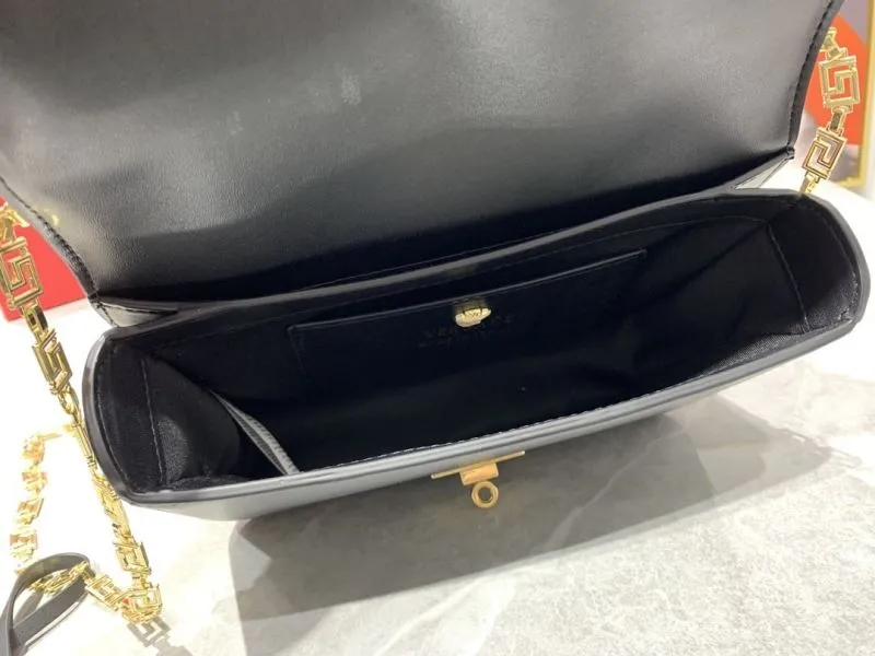 Versace Black Leather Satchel Crossbody Bag - Image 8
