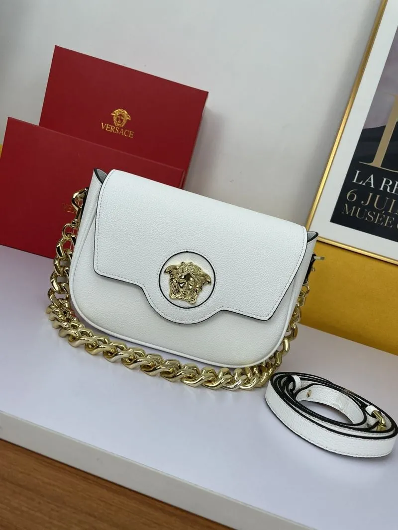 Versace White Leather Chain Satchel Bag