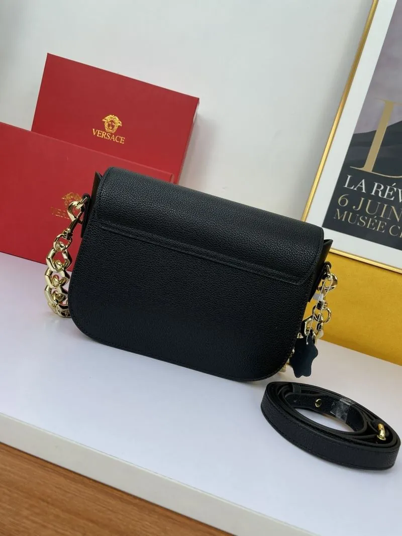 Alternative view of Versace Black Leather Satchel Bag with Gold Chain