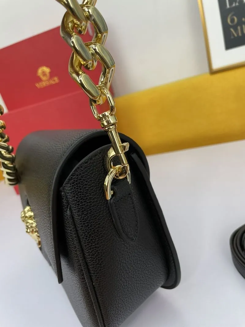 Versace Black Leather Satchel Bag with Gold Chain - Image 5