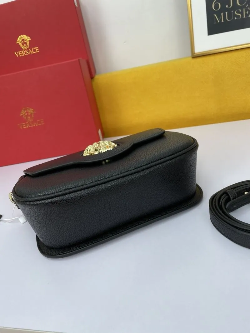 Versace Black Leather Satchel Bag with Gold Chain - Image 6