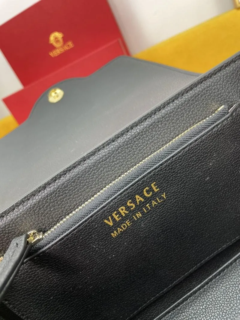 Versace Black Leather Satchel Bag with Gold Chain - Image 8